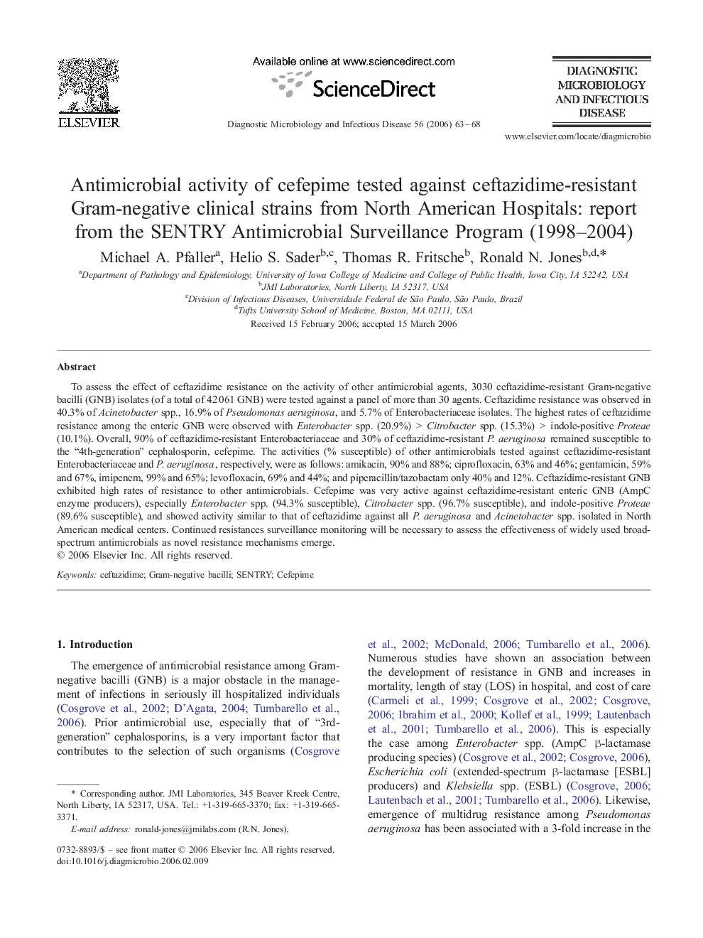 Antimicrobial activity of cefepime tested against ceftazidime-resistant Gram-negative clinical strains from North American Hospitals: report from the SENTRY Antimicrobial Surveillance Program (1998–2004)