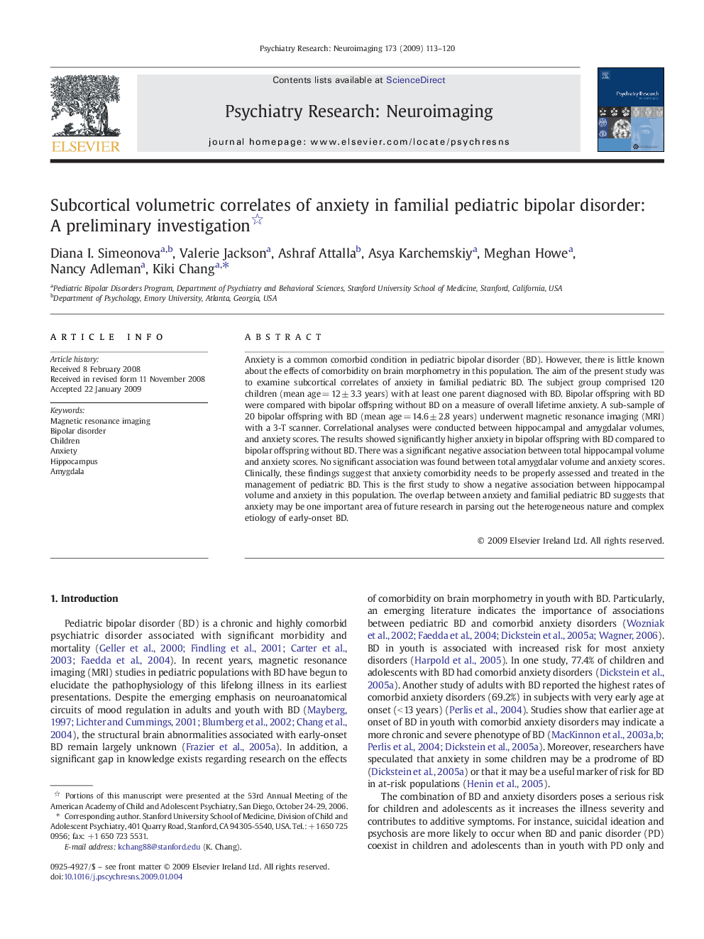 عکس صفحه اول مقاله: Subcortical volumetric correlates of anxiety in familial pediatric bipolar disorder: A preliminary investigation Subcortical volumetric correlates of anxiety in familial pediatric bipolar disorder: A preliminary investigation