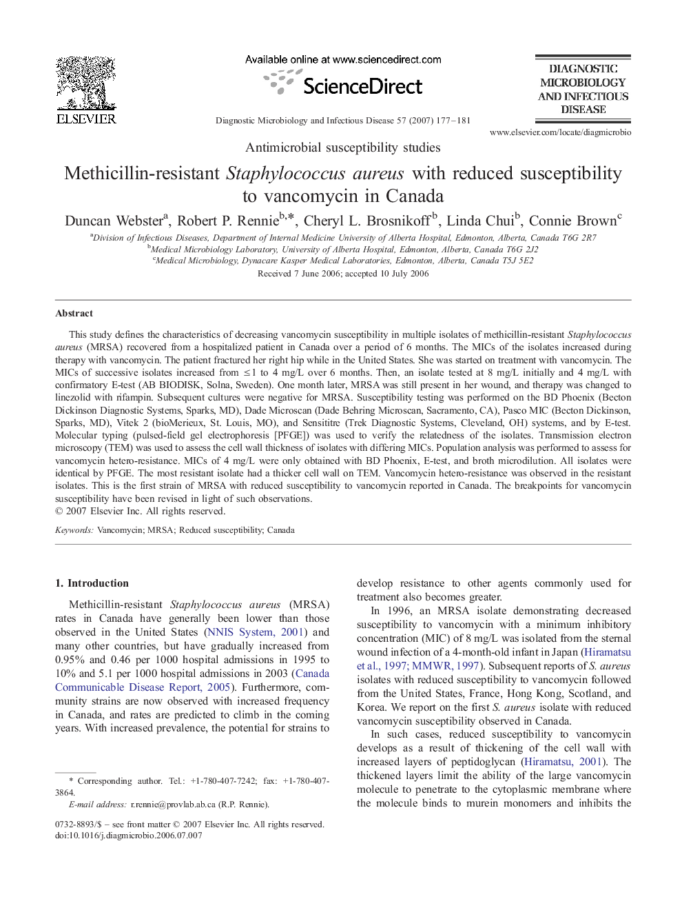 عکس صفحه اول مقاله: Methicillin-resistant Staphylococcus aureus with reduced susceptibility to vancomycin in Canada Methicillin-resistant Staphylococcus aureus with reduced susceptibility to vancomycin in Canada