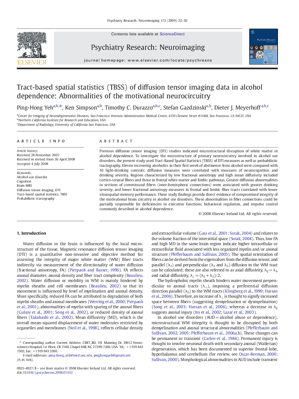 Tract-based spatial statistics (TBSS) of diffusion tensor imaging data in alcohol dependence: Abnormalities of the motivational neurocircuitry