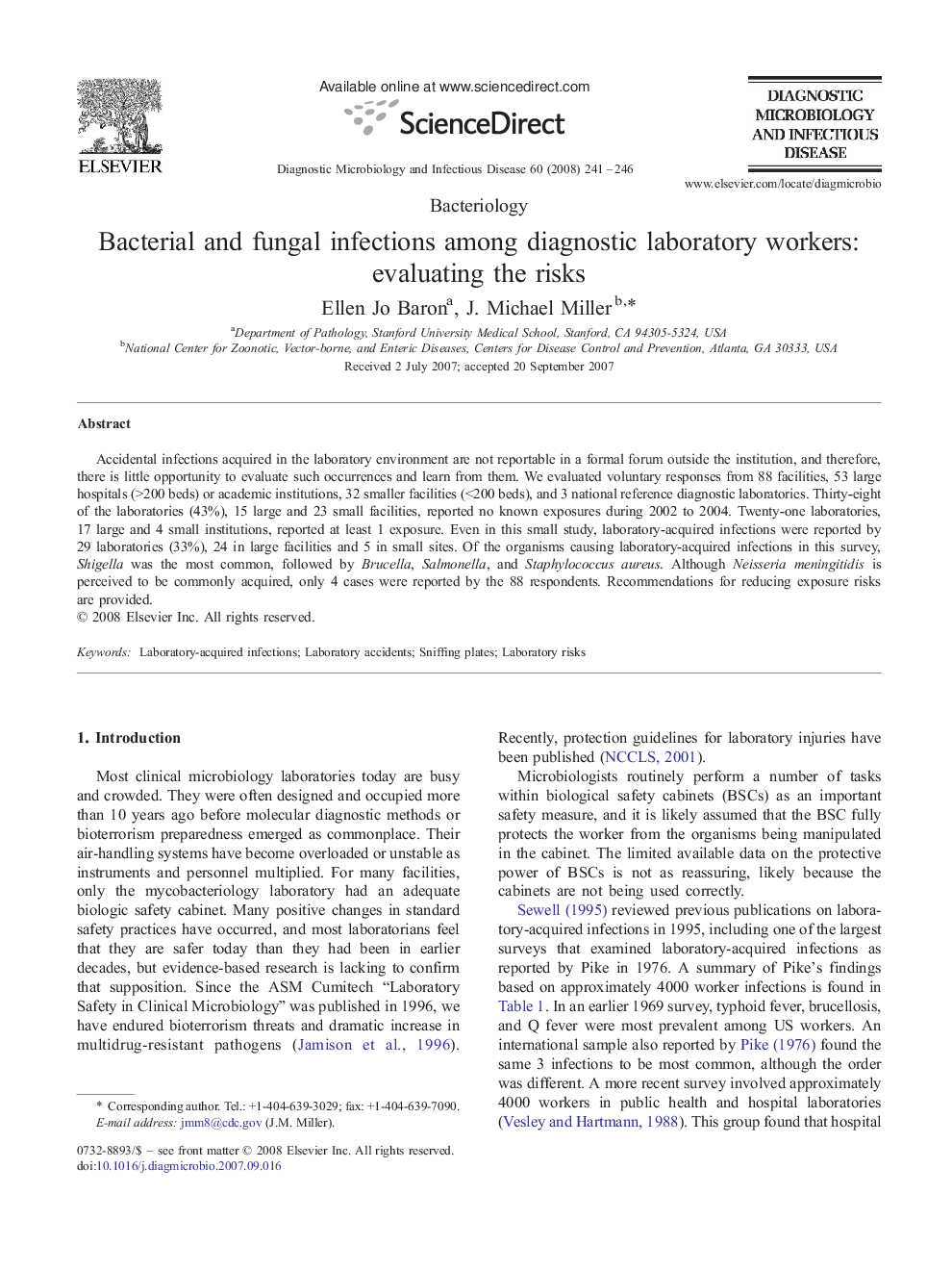 Bacterial and fungal infections among diagnostic laboratory workers: evaluating the risks