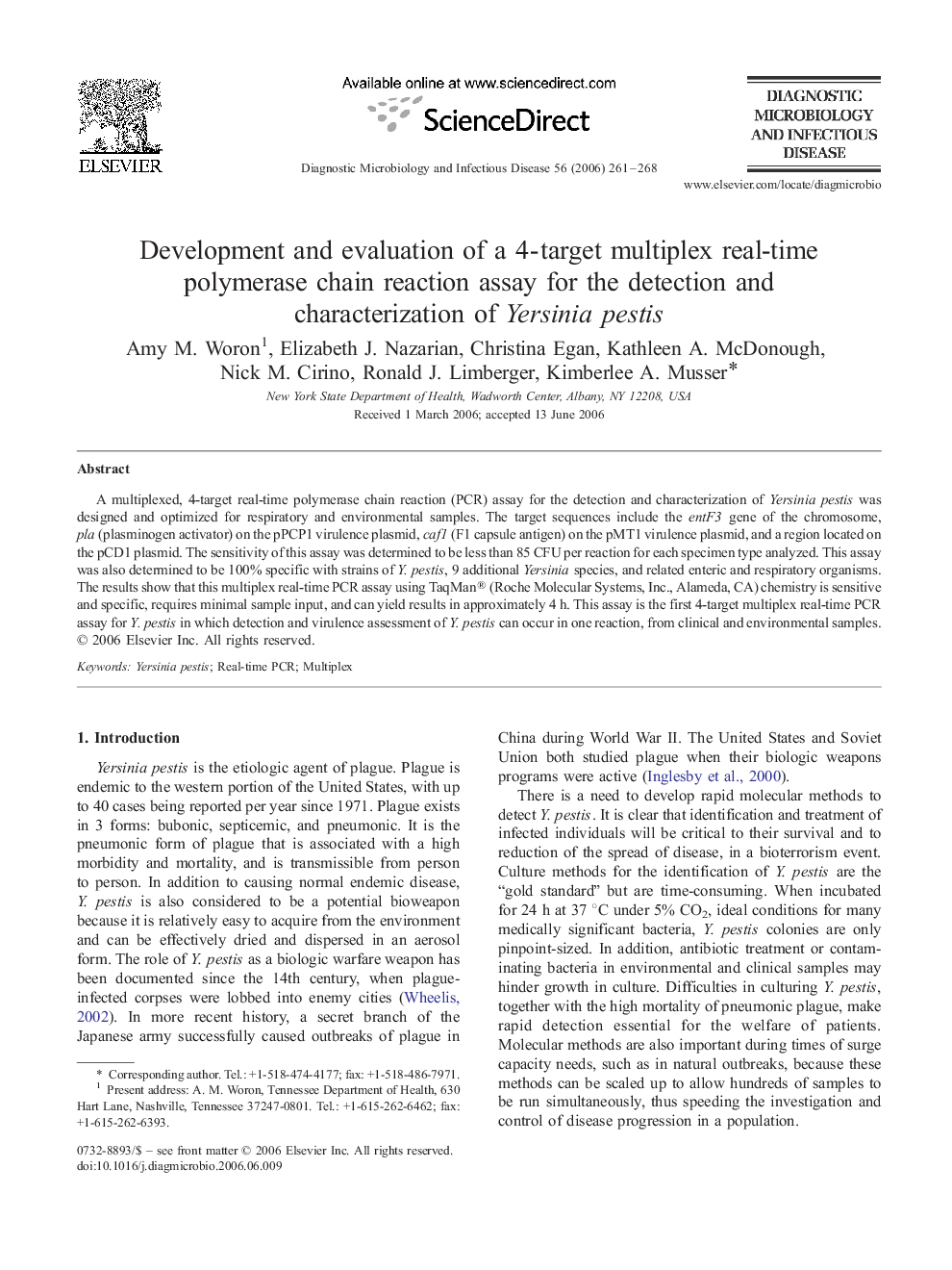 Development and evaluation of a 4-target multiplex real-time polymerase chain reaction assay for the detection and characterization of Yersinia pestis