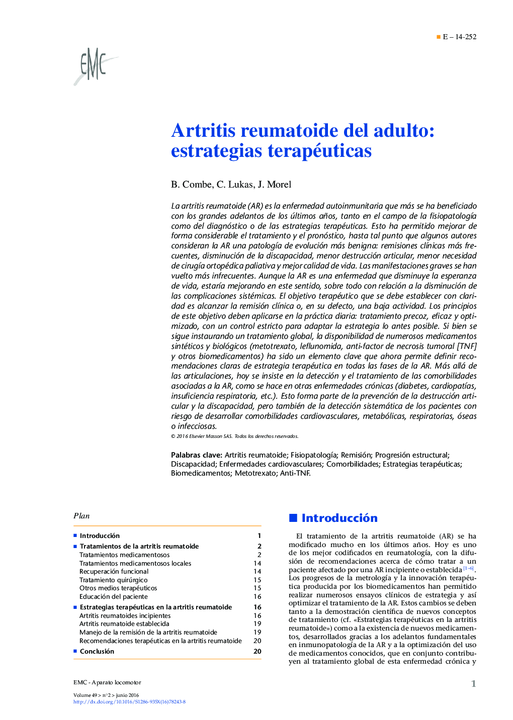 Artritis reumatoide del adulto: estrategias terapéuticas