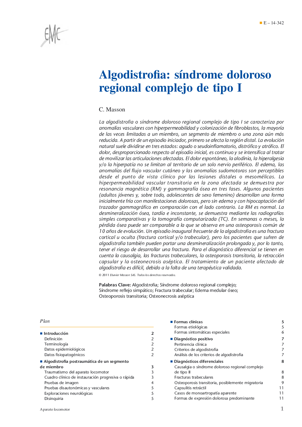 Algodistrofia: síndrome doloroso regional complejo de tipo I