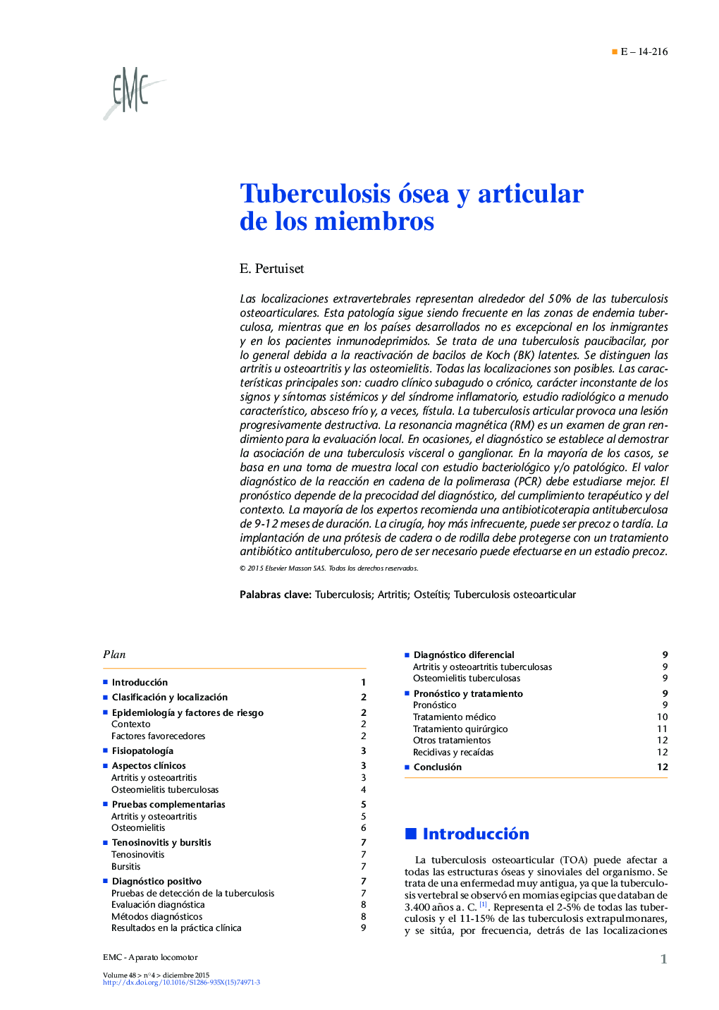 Tuberculosis ósea y articular de los miembros