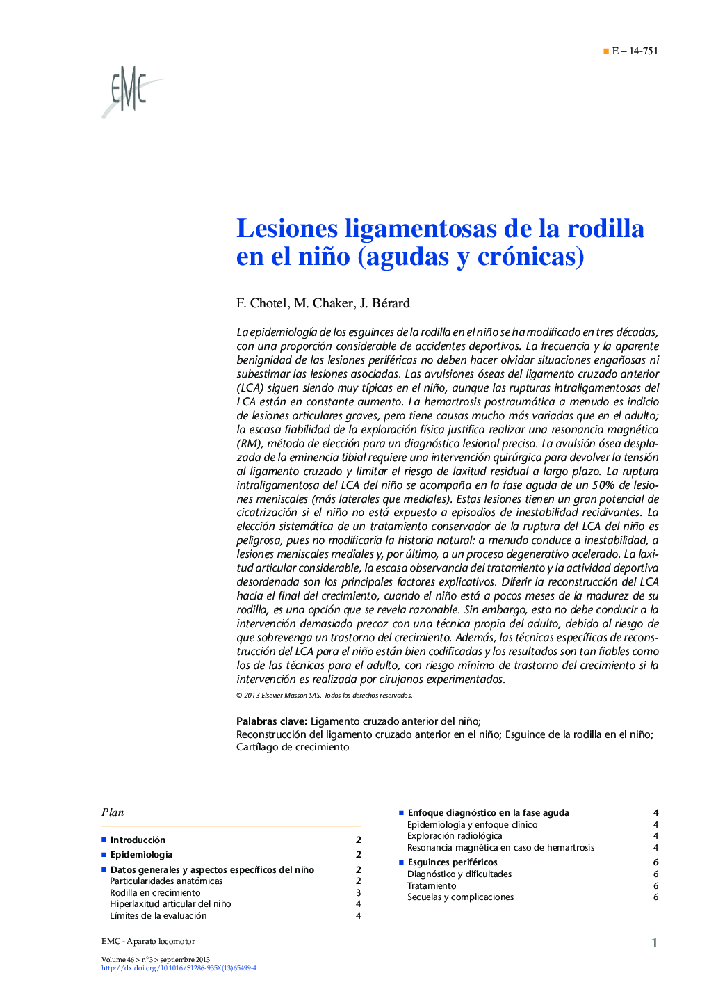 Lesiones ligamentosas de la rodilla en el niño (agudas y crónicas)