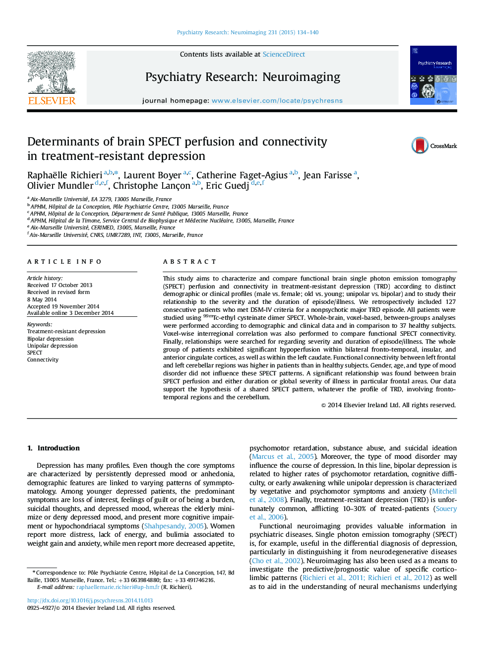 Determinants of brain SPECT perfusion and connectivity in treatment-resistant depression