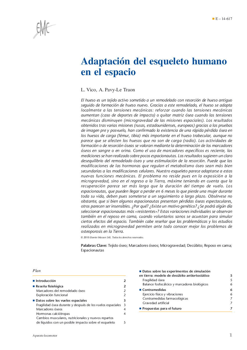 Adaptación del esqueleto humano en el espacio