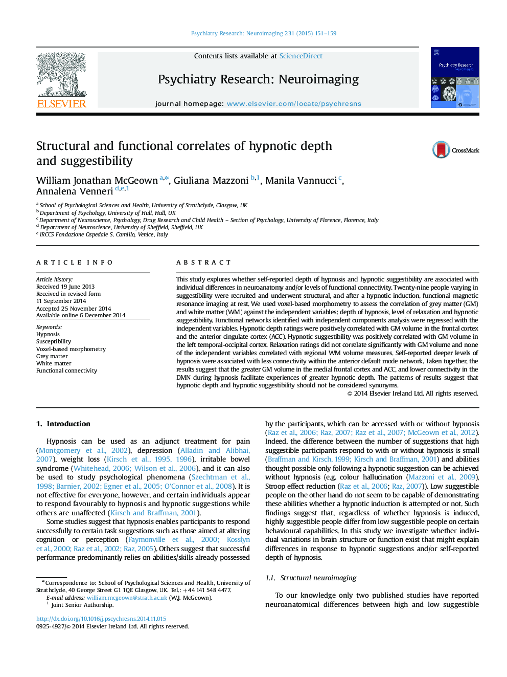 Structural and functional correlates of hypnotic depth and suggestibility