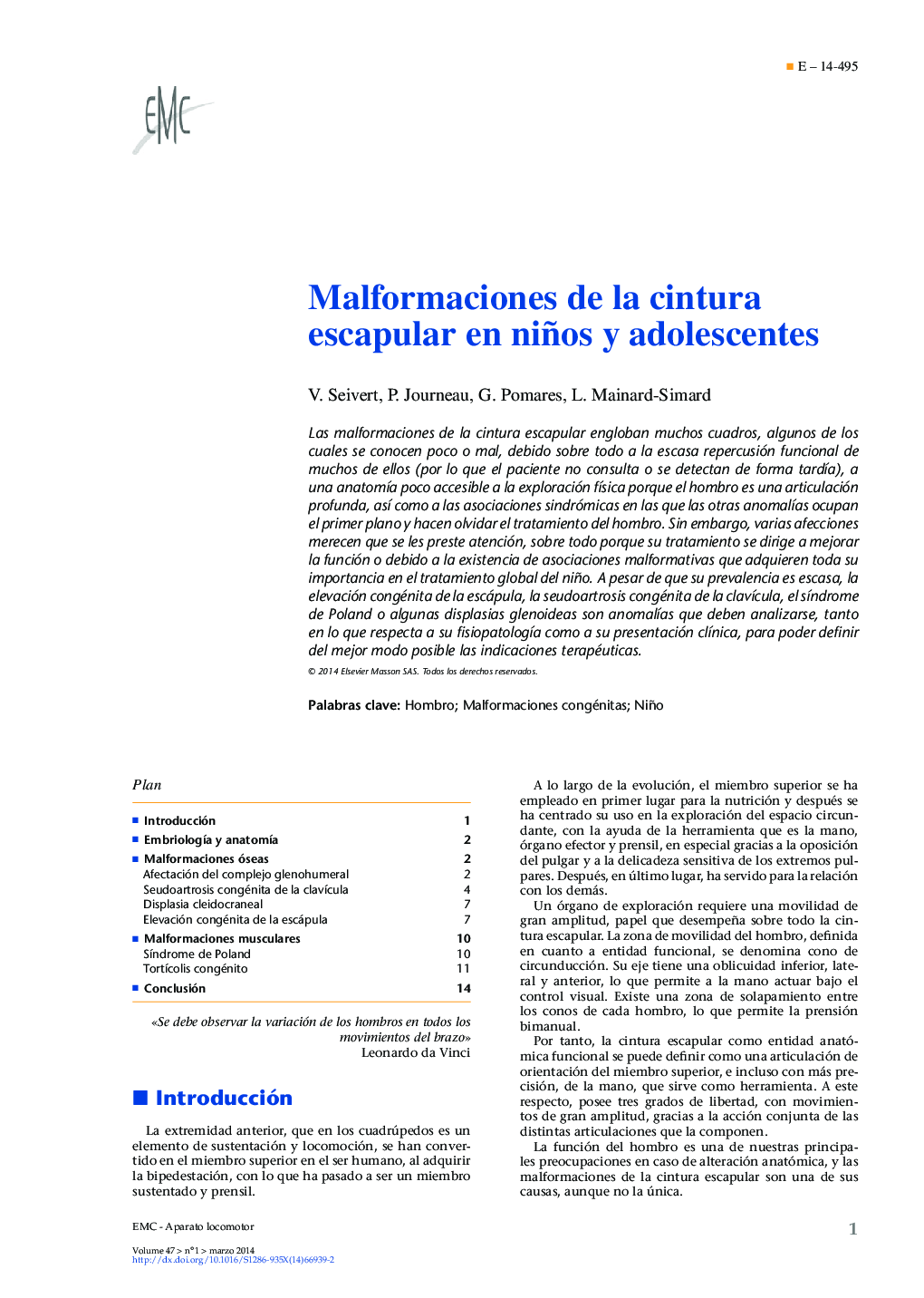 Malformaciones de la cintura escapular en niños y adolescentes