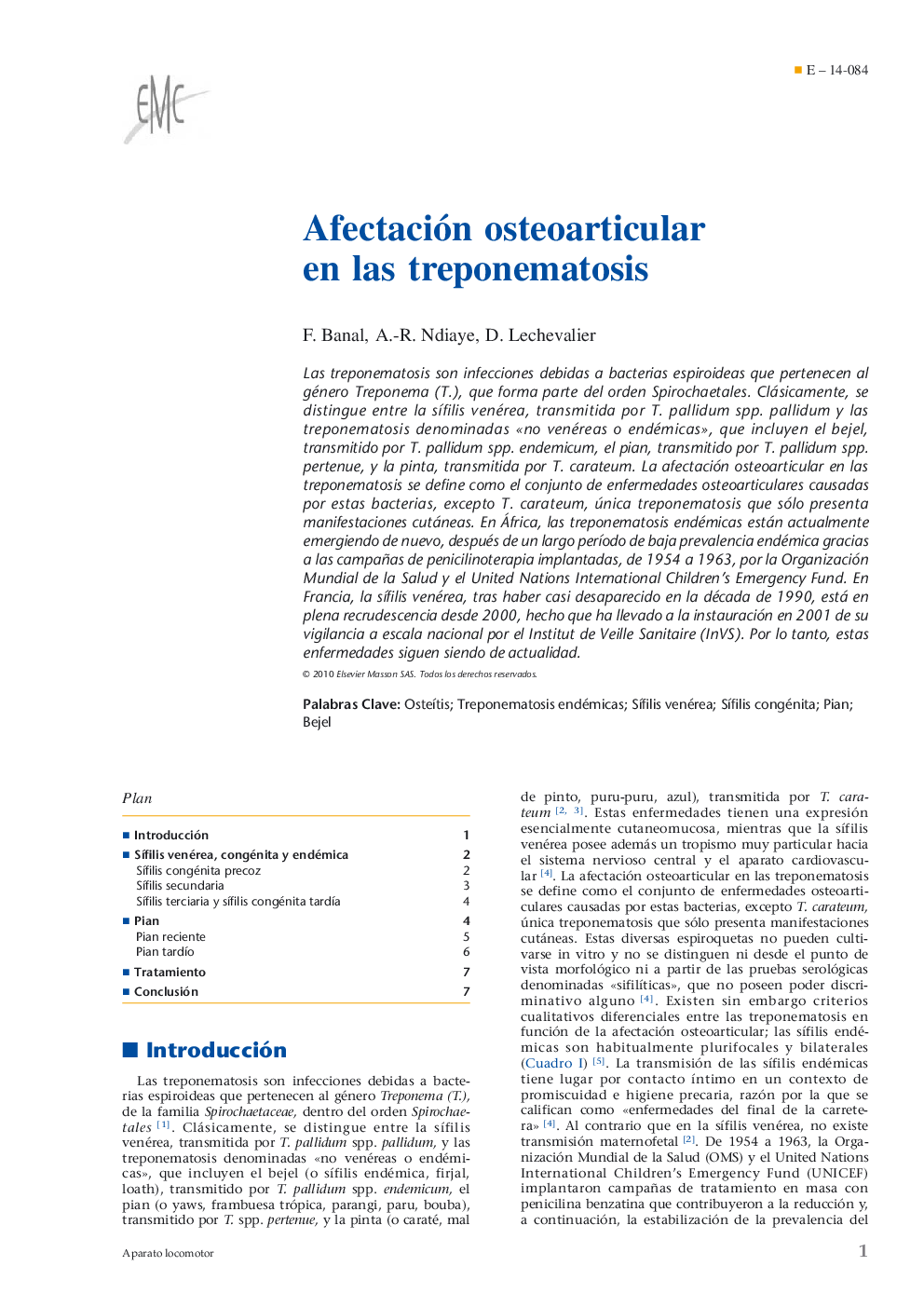 Afectación osteoarticular en las treponematosis