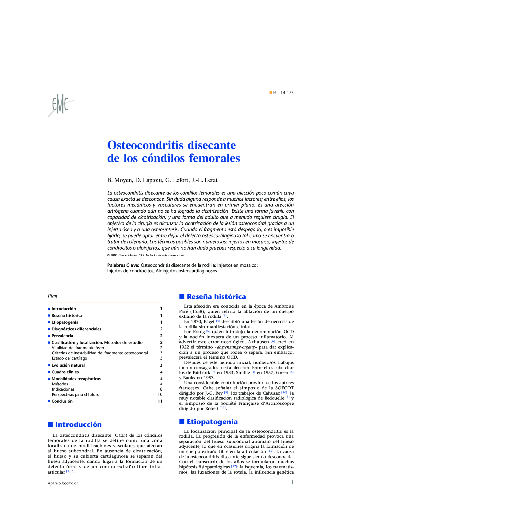 Osteocondritis disecante de los cóndilos femorales