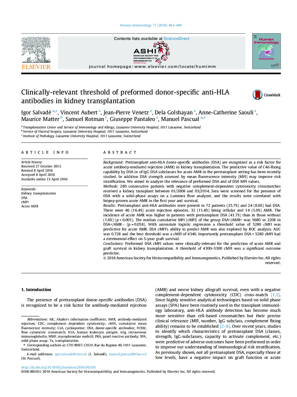 Clinically-relevant threshold of preformed donor-specific anti-HLA antibodies in kidney transplantation