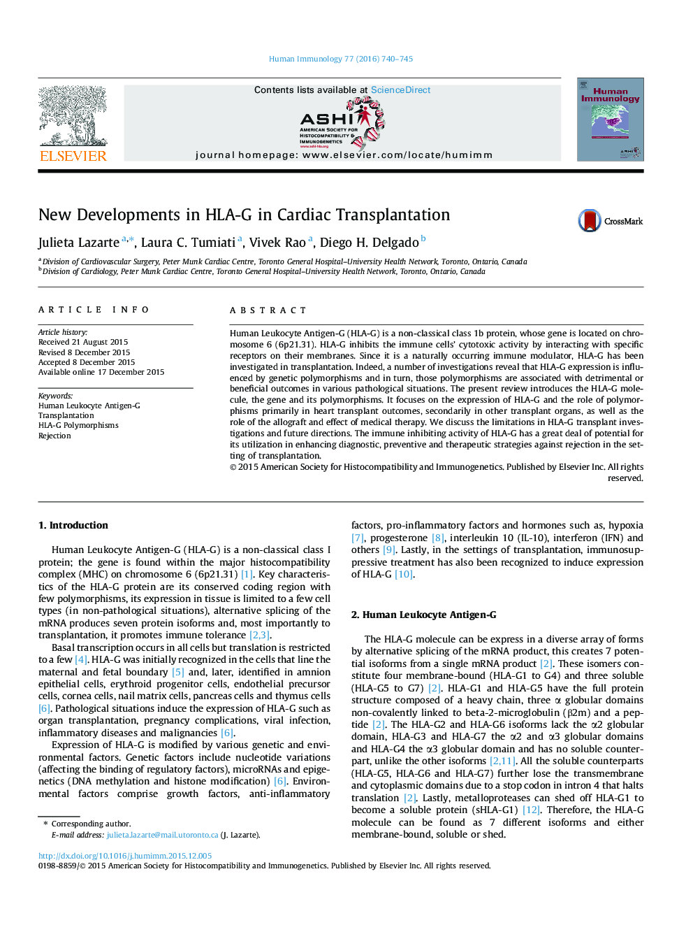 New Developments in HLA-G in Cardiac Transplantation