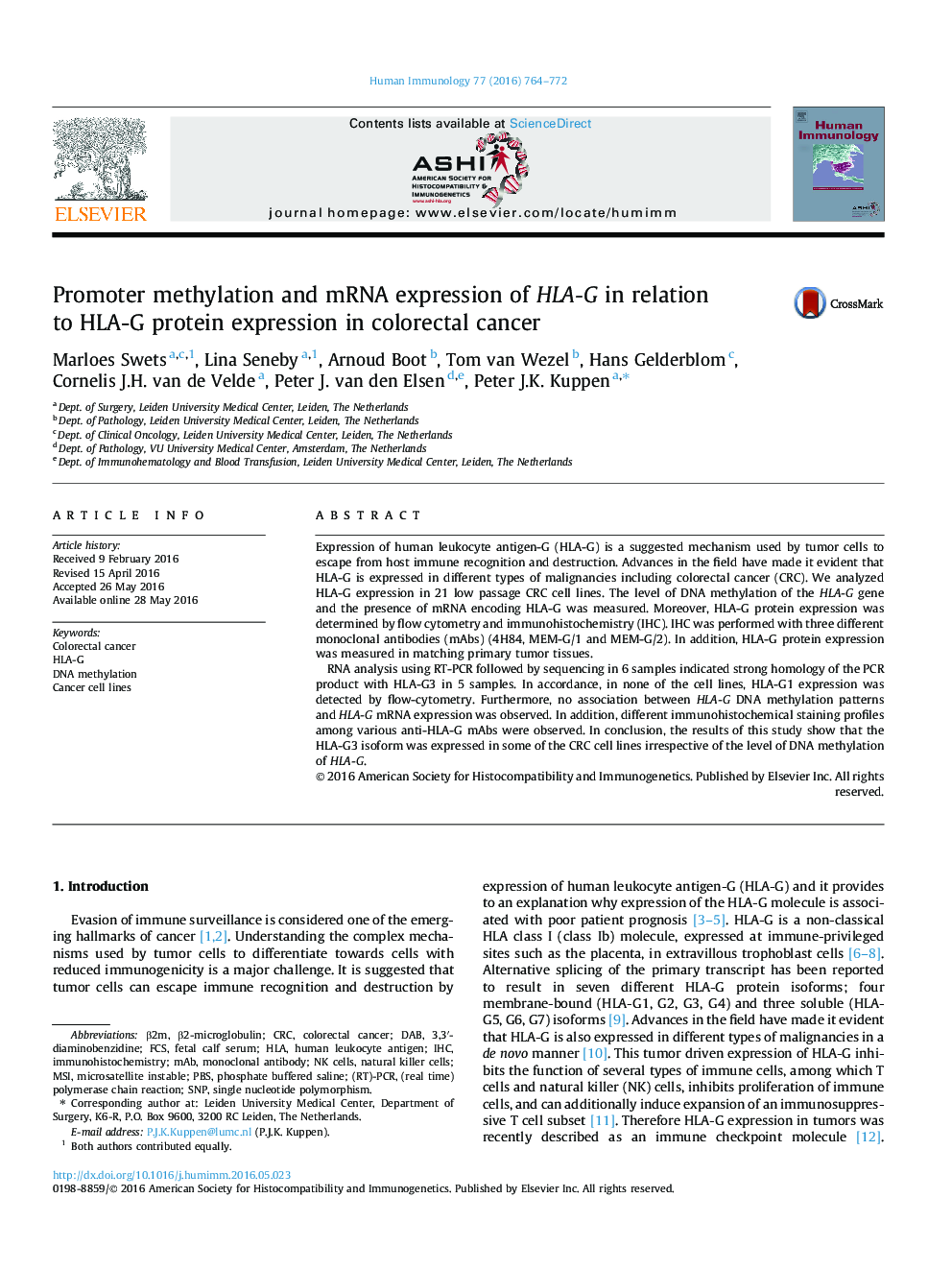 Promoter methylation and mRNA expression of HLA-G in relation to HLA-G protein expression in colorectal cancer