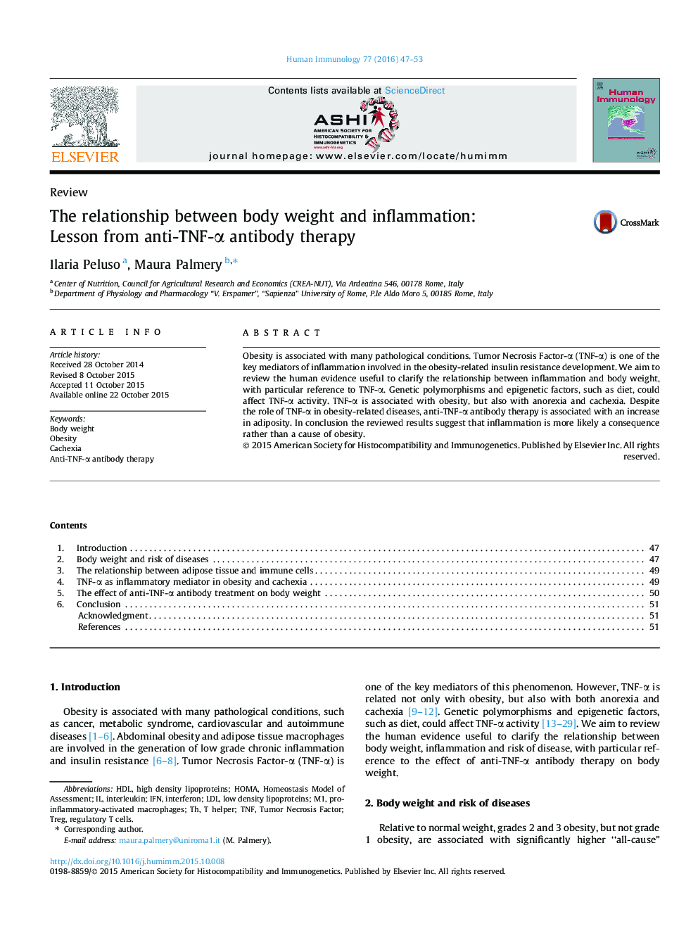 The relationship between body weight and inflammation: Lesson from anti-TNF-α antibody therapy