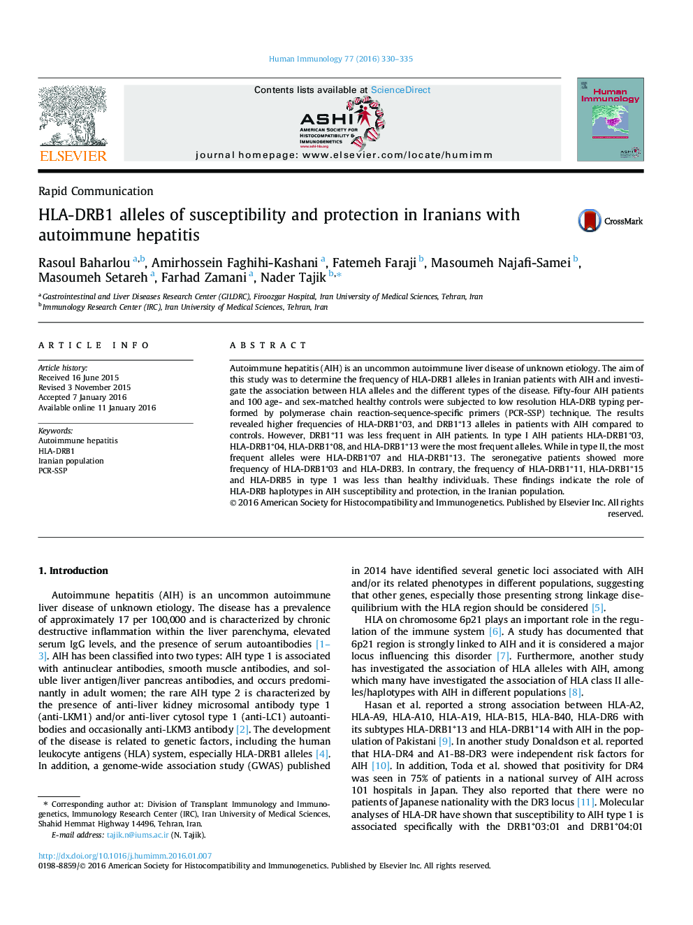 HLA-DRB1 alleles of susceptibility and protection in Iranians with autoimmune hepatitis