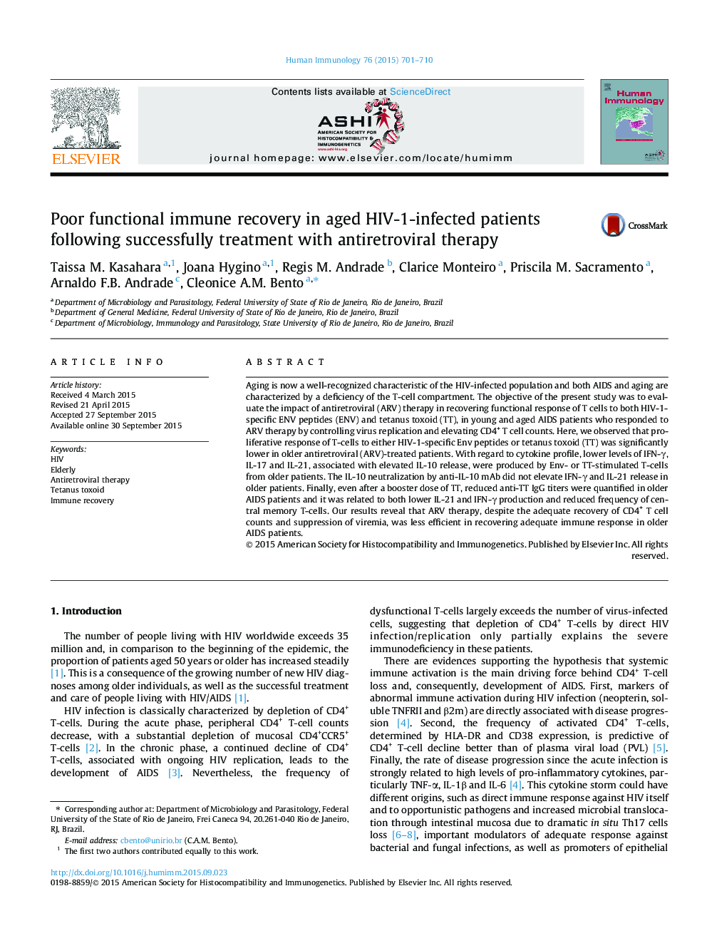 Poor functional immune recovery in aged HIV-1-infected patients following successfully treatment with antiretroviral therapy