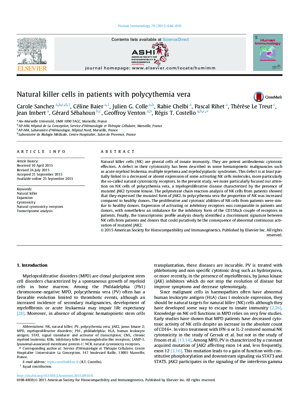 Natural killer cells in patients with polycythemia vera