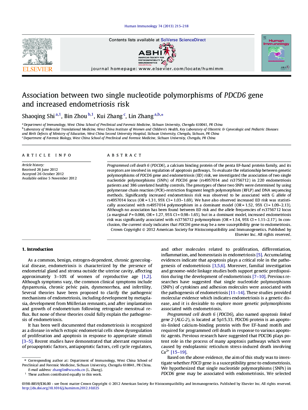 Association between two single nucleotide polymorphisms of PDCD6 gene and increased endometriosis risk