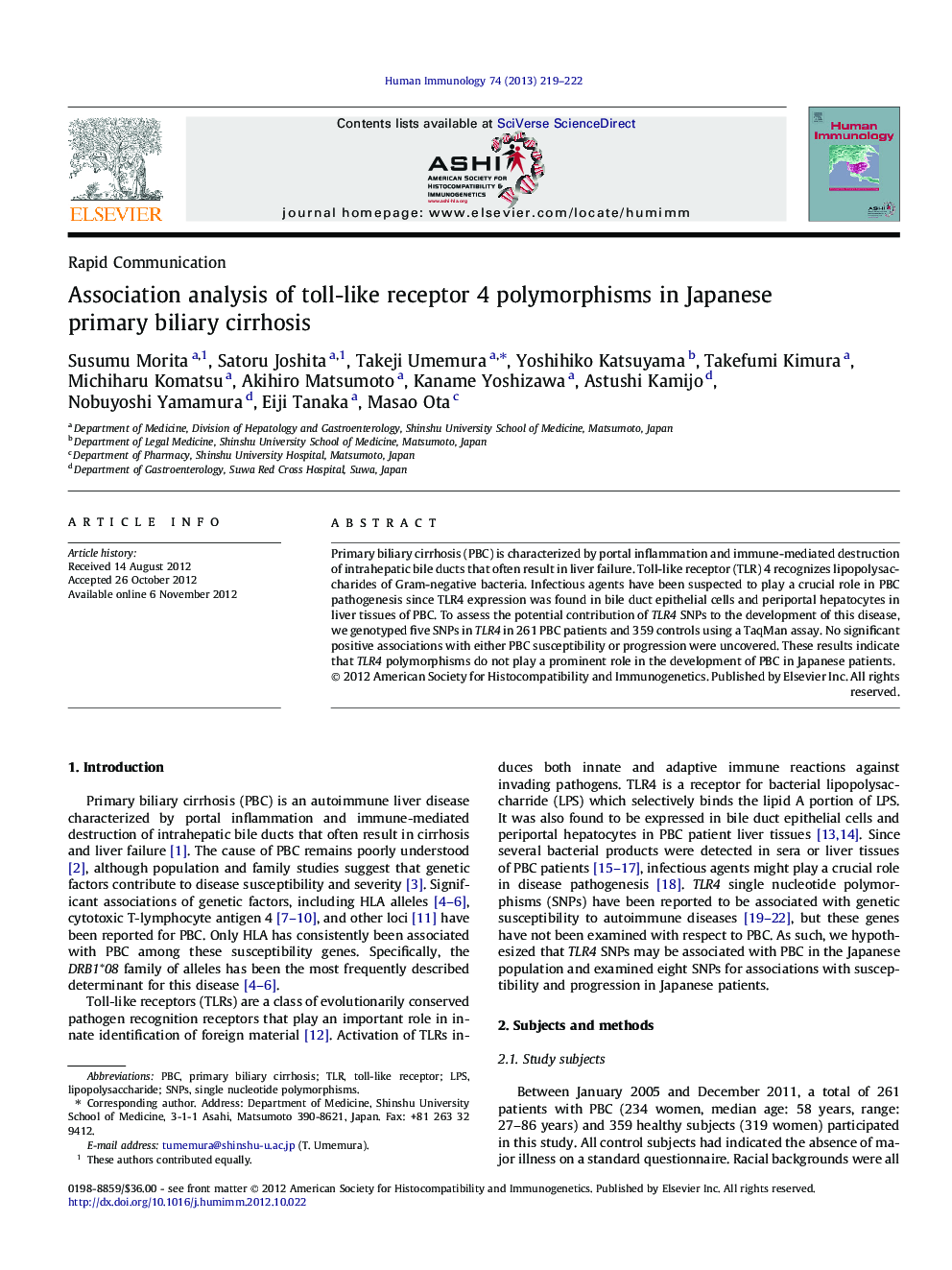 Association analysis of toll-like receptor 4 polymorphisms in Japanese primary biliary cirrhosis