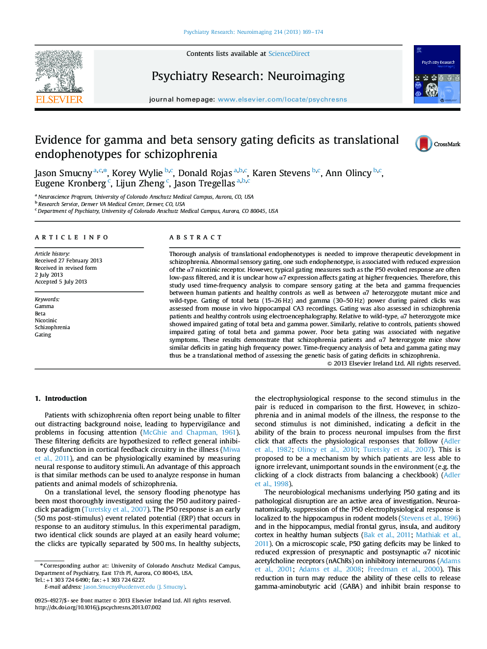 Evidence for gamma and beta sensory gating deficits as translational endophenotypes for schizophrenia