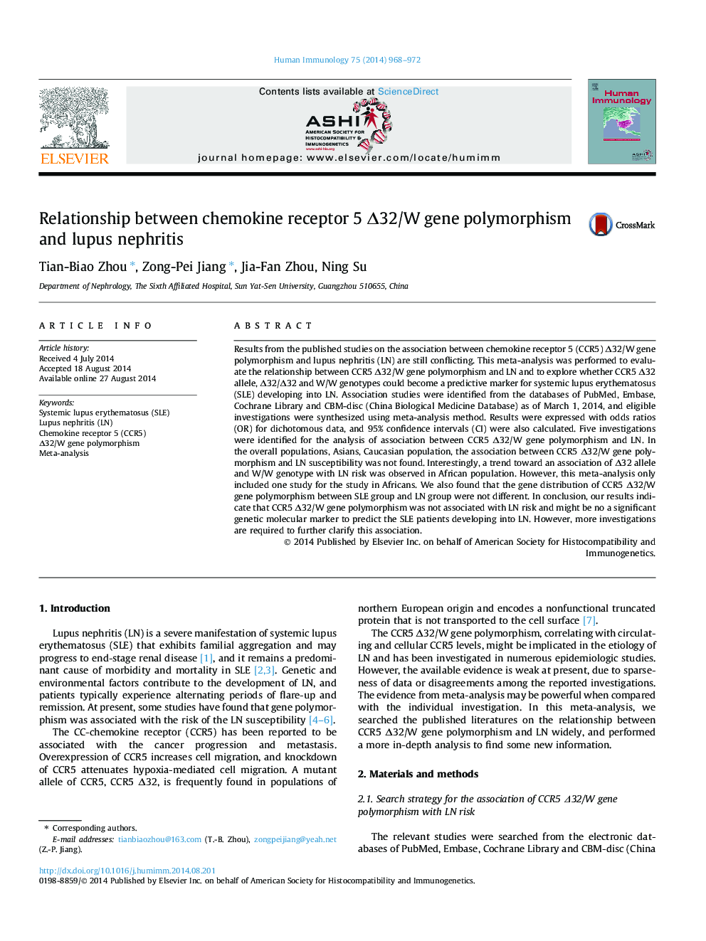 Relationship between chemokine receptor 5 Δ32/W gene polymorphism and lupus nephritis