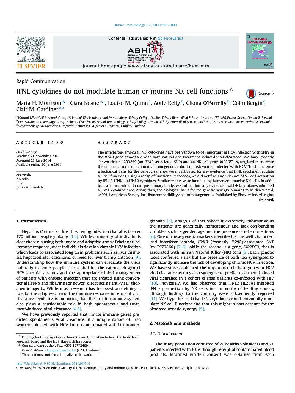 IFNL cytokines do not modulate human or murine NK cell functions 