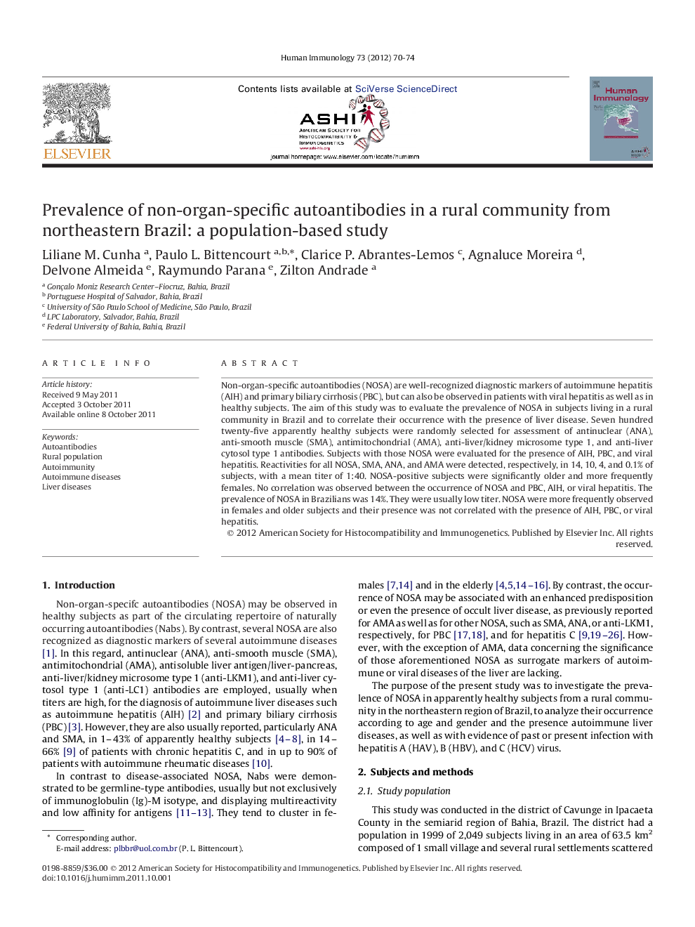 Prevalence of non-organ-specific autoantibodies in a rural community from northeastern Brazil: a population-based study