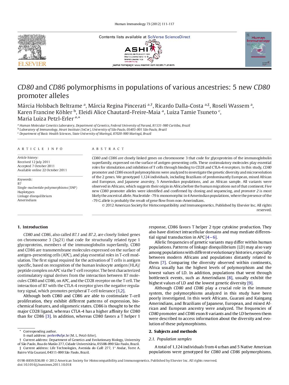 CD80 and CD86 polymorphisms in populations of various ancestries: 5 new CD80 promoter alleles