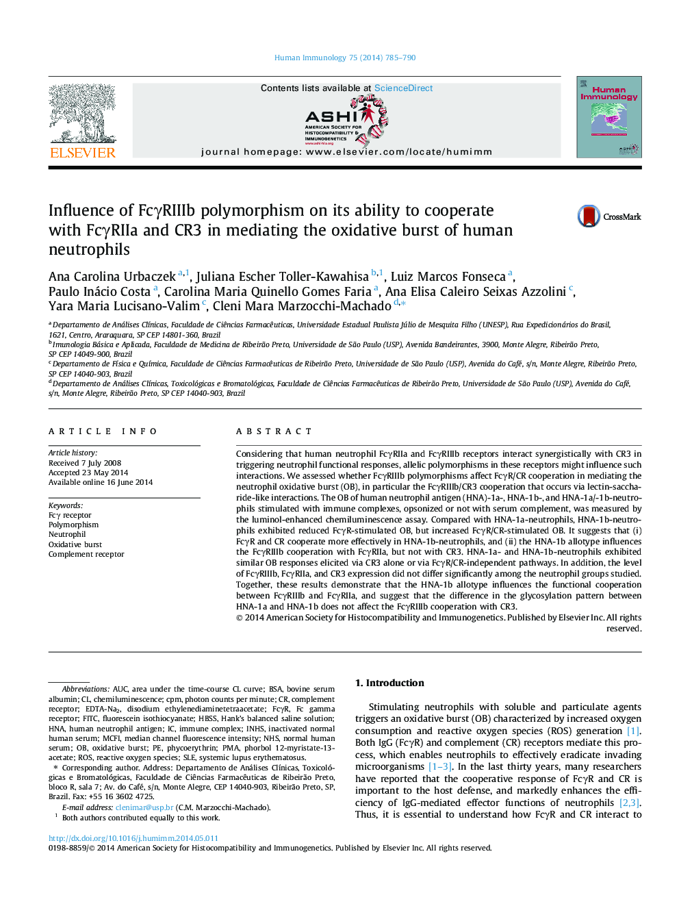 Influence of FcγRIIIb polymorphism on its ability to cooperate with FcγRIIa and CR3 in mediating the oxidative burst of human neutrophils