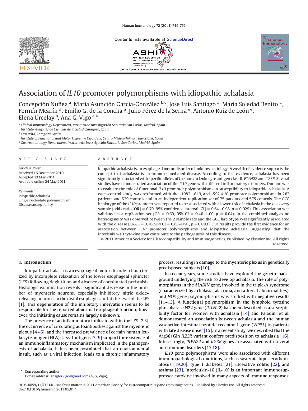 Association of IL10 promoter polymorphisms with idiopathic achalasia