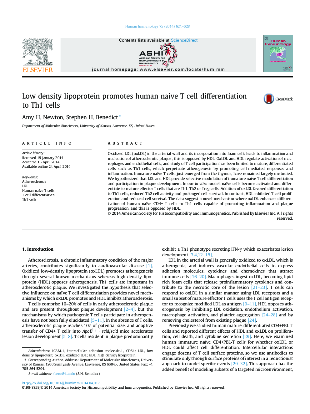 Low density lipoprotein promotes human naive T cell differentiation to Th1 cells