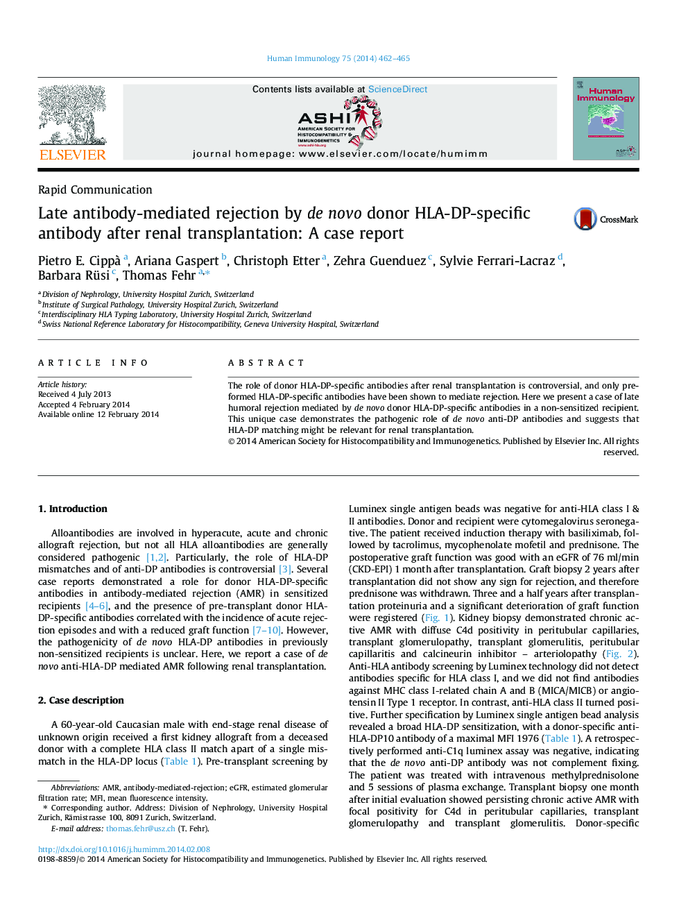 Late antibody-mediated rejection by de novo donor HLA-DP-specific antibody after renal transplantation: A case report