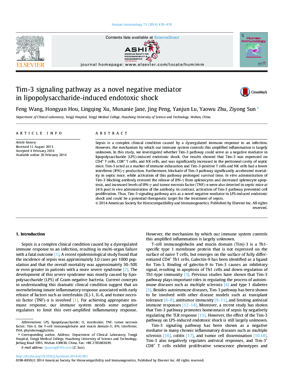 Tim-3 signaling pathway as a novel negative mediator in lipopolysaccharide-induced endotoxic shock