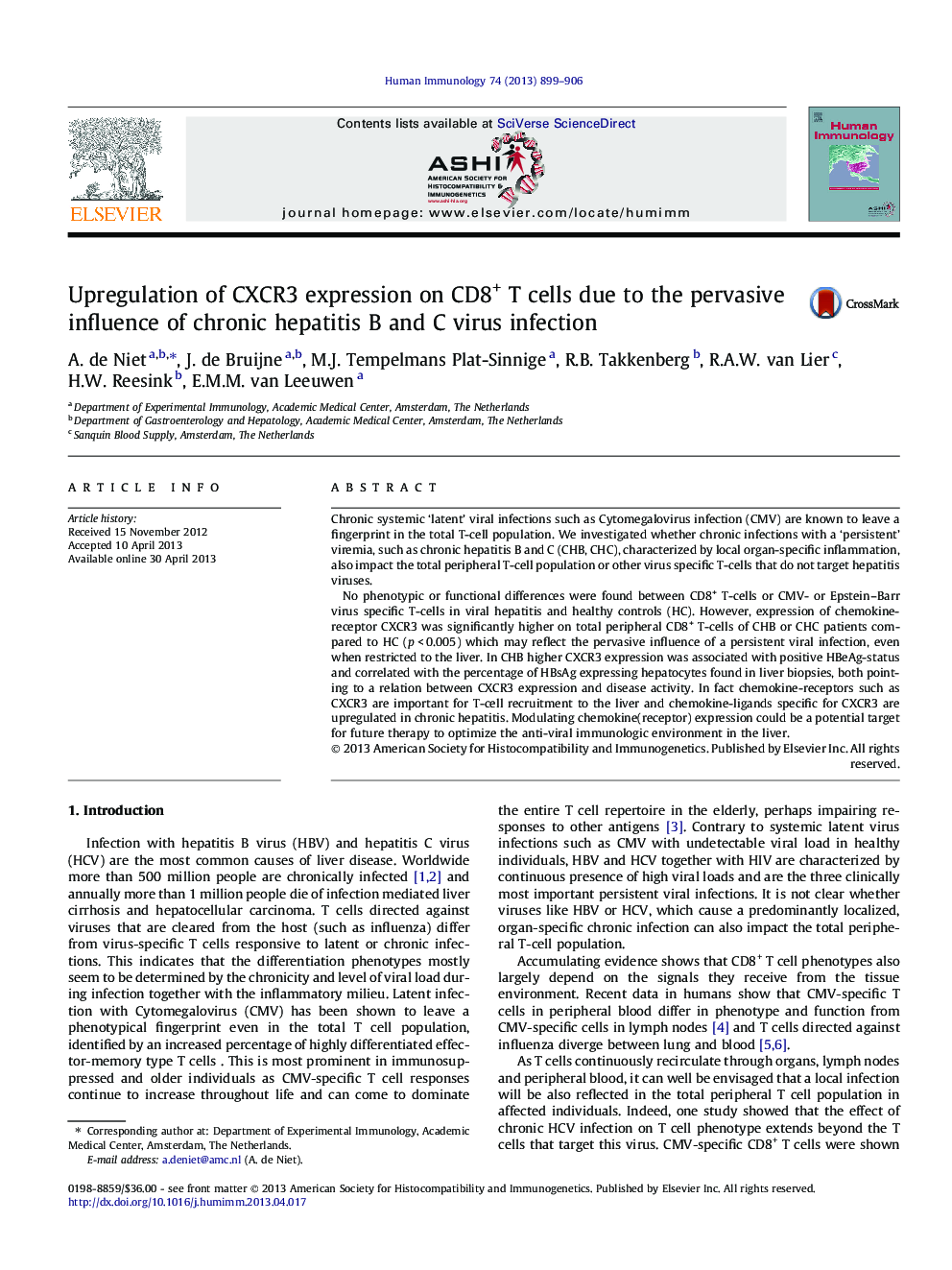 Upregulation of CXCR3 expression on CD8+ T cells due to the pervasive influence of chronic hepatitis B and C virus infection