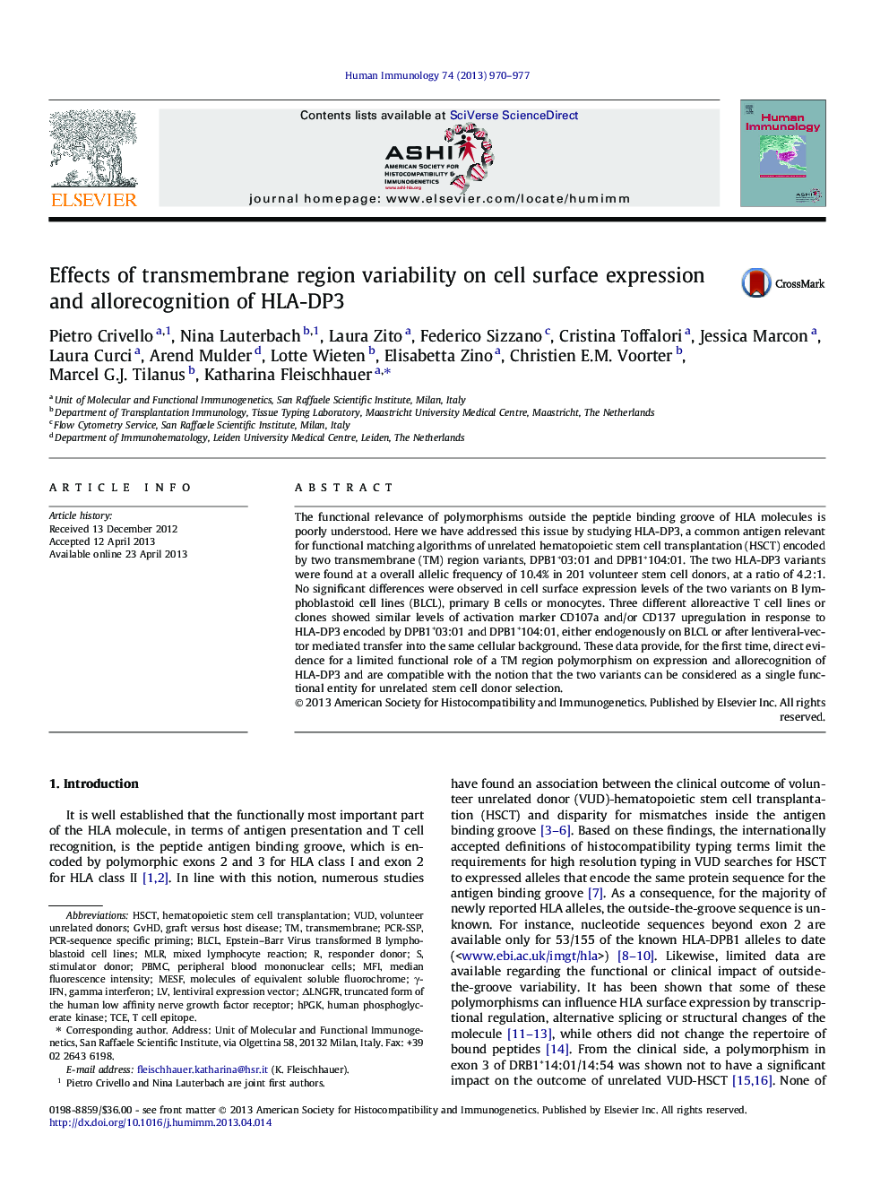 Effects of transmembrane region variability on cell surface expression and allorecognition of HLA-DP3