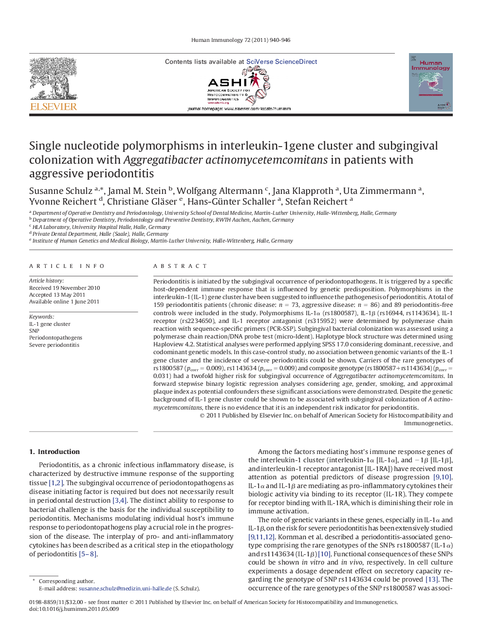 Single nucleotide polymorphisms in interleukin-1gene cluster and subgingival colonization with Aggregatibacter actinomycetemcomitans in patients with aggressive periodontitis