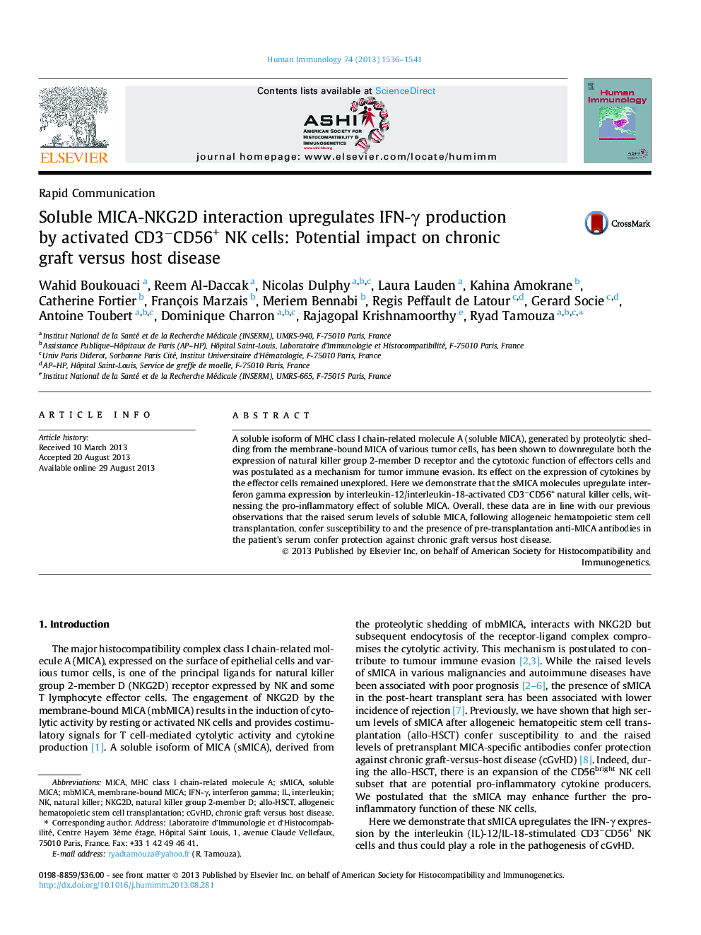 Soluble MICA-NKG2D interaction upregulates IFN-γ production by activated CD3−CD56+ NK cells: Potential impact on chronic graft versus host disease