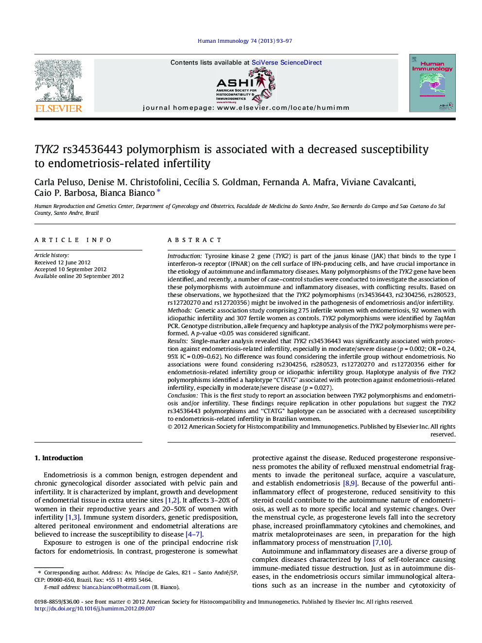 TYK2 rs34536443 polymorphism is associated with a decreased susceptibility to endometriosis-related infertility