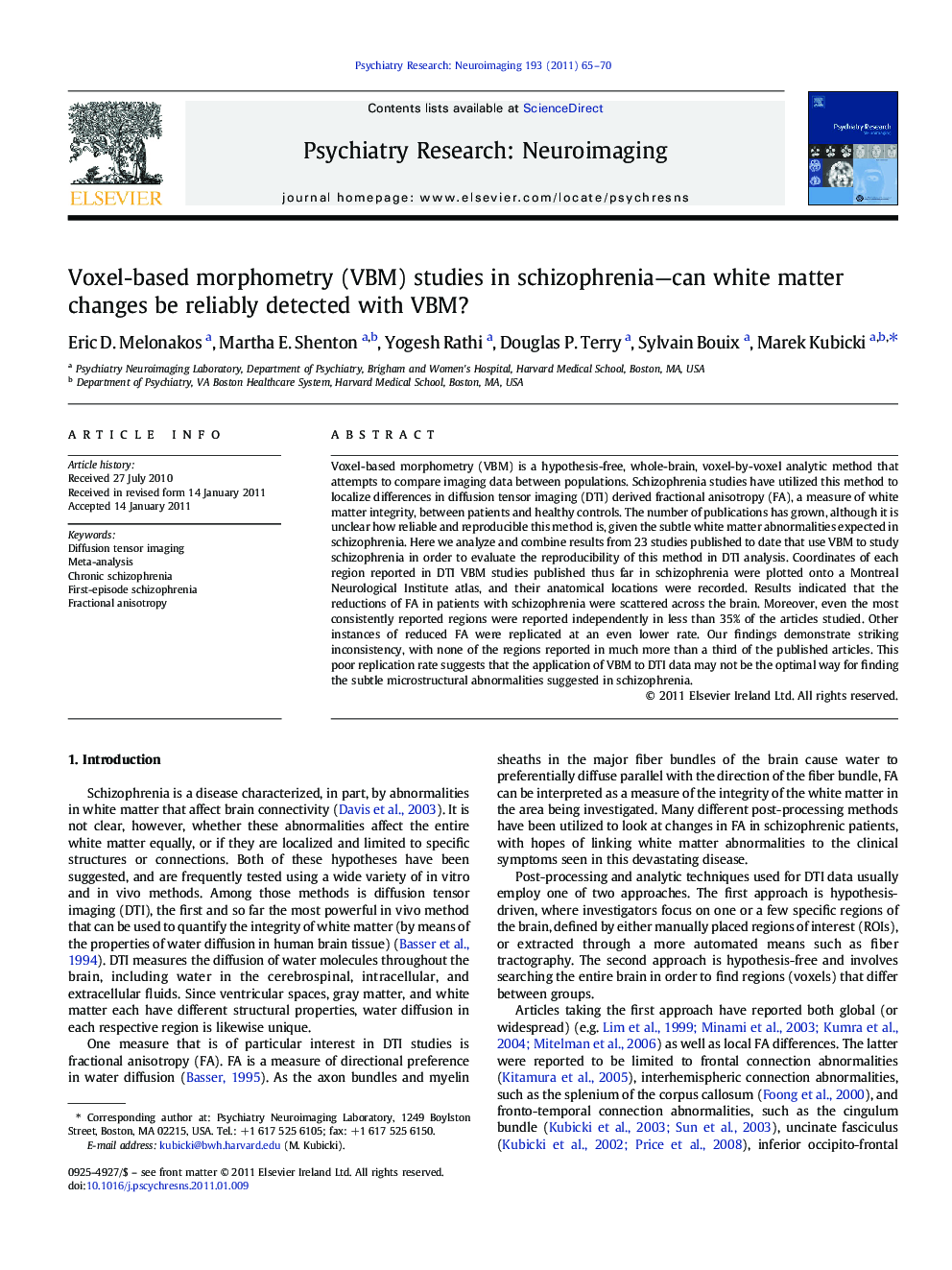 Voxel-based morphometry (VBM) studies in schizophrenia—can white matter changes be reliably detected with VBM?