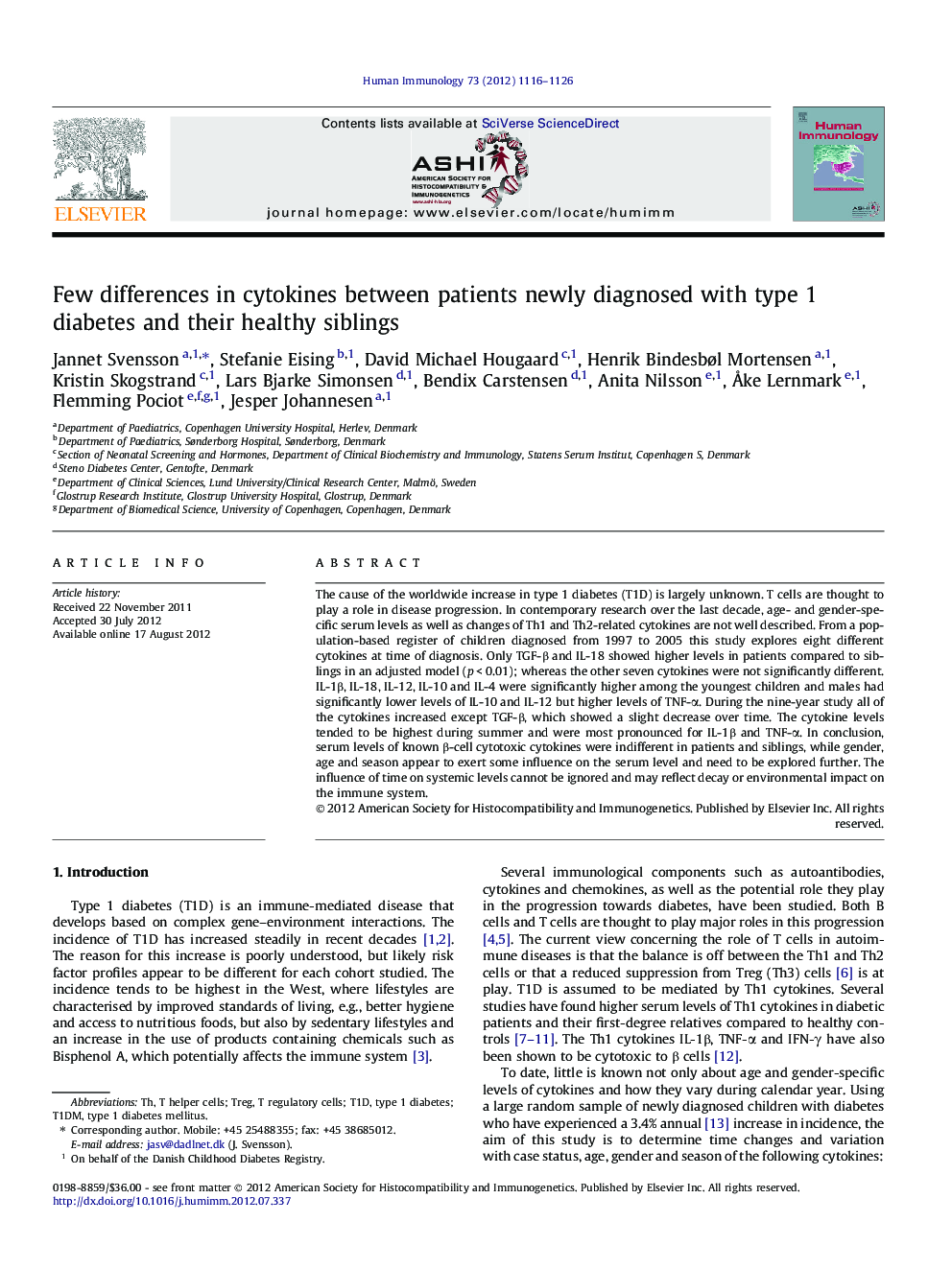 Few differences in cytokines between patients newly diagnosed with type 1 diabetes and their healthy siblings