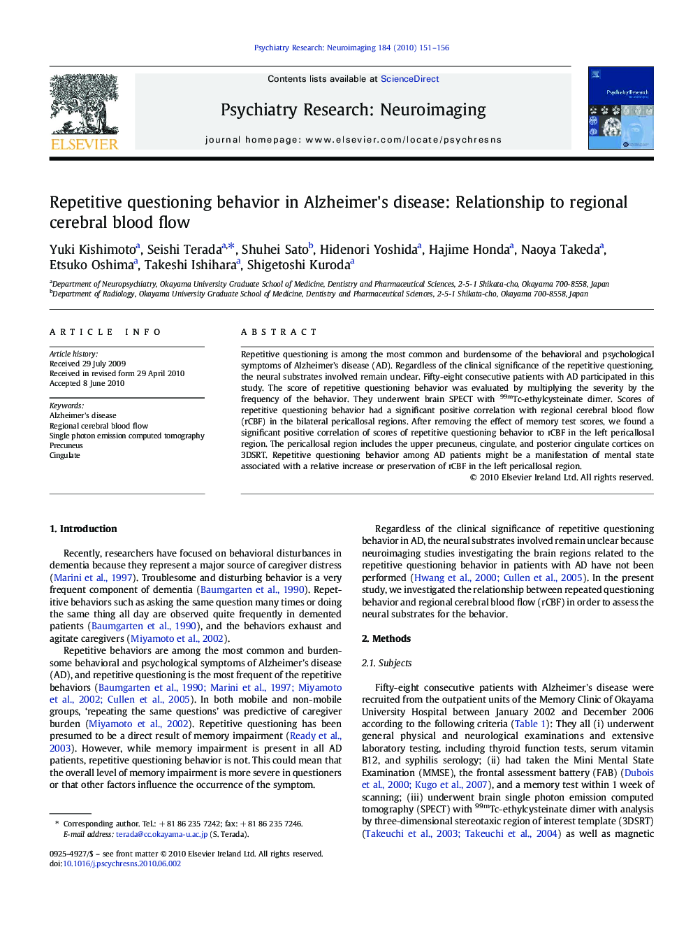 Repetitive questioning behavior in Alzheimer's disease: Relationship to regional cerebral blood flow