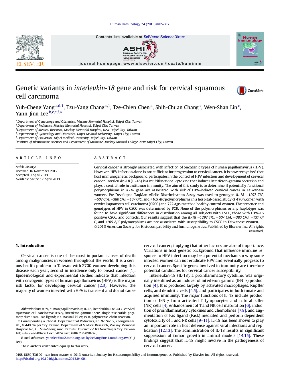 Genetic variants in interleukin-18 gene and risk for cervical squamous cell carcinoma