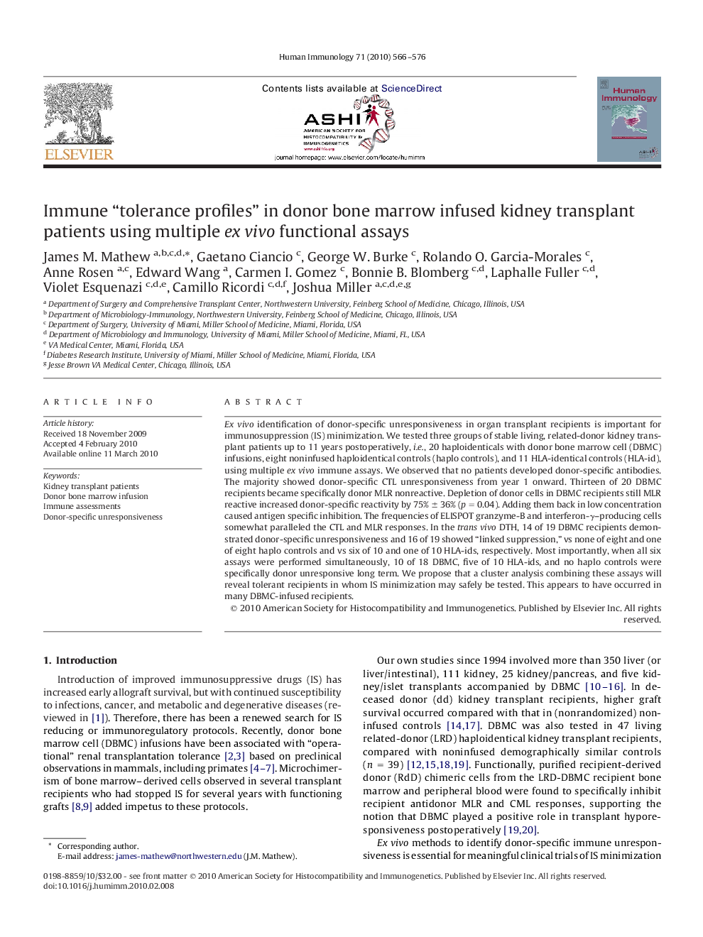 Immune “tolerance profiles” in donor bone marrow infused kidney transplant patients using multiple ex vivo functional assays