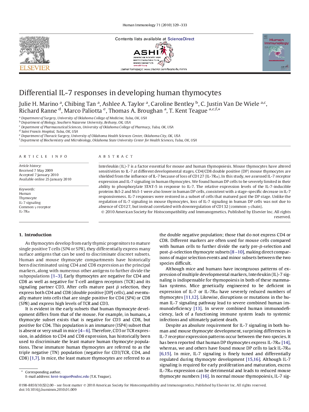 Differential IL-7 responses in developing human thymocytes