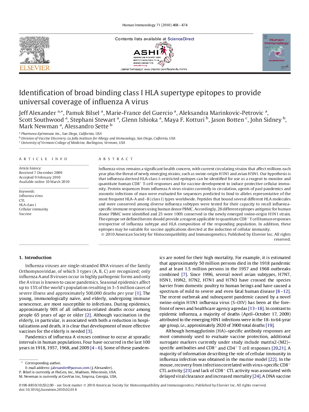 Identification of broad binding class I HLA supertype epitopes to provide universal coverage of influenza A virus 