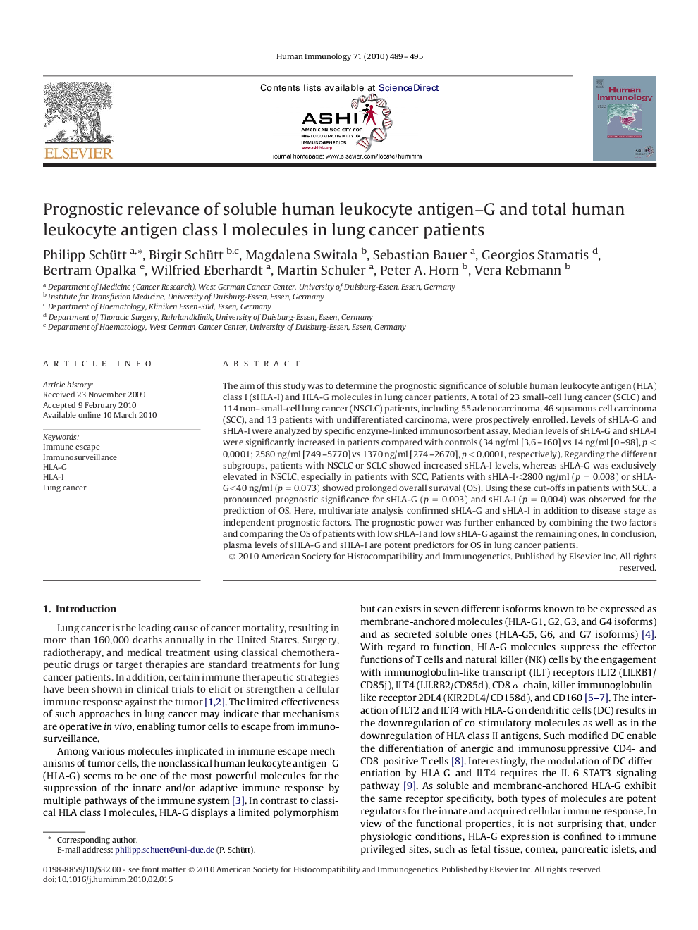 Prognostic relevance of soluble human leukocyte antigen–G and total human leukocyte antigen class I molecules in lung cancer patients