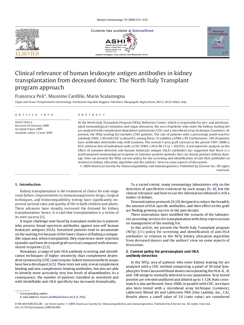 Clinical relevance of human leukocyte antigen antibodies in kidney transplantation from deceased donors: The North Italy Transplant program approach