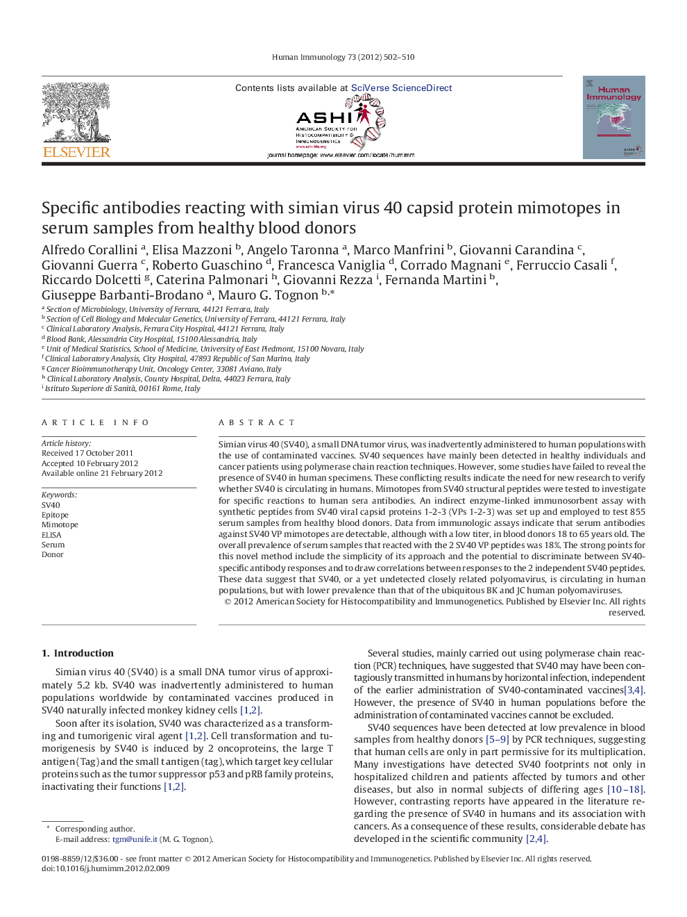 Specific antibodies reacting with simian virus 40 capsid protein mimotopes in serum samples from healthy blood donors